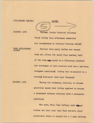 Primary view of object titled '[News Script: Coffey]'.