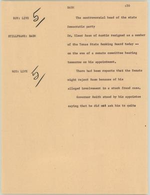 Primary view of object titled '[News Script: Baum]'.