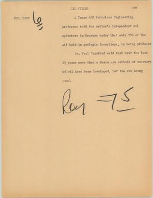 Primary view of object titled '[News Script: Oil fields]'.