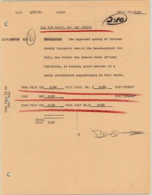 Primary view of object titled '[News Script: Taxes]'.