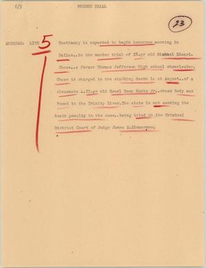 Primary view of object titled '[News Script: Murder trial]'.
