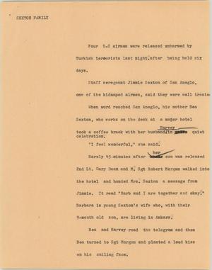 Primary view of object titled '[News Script: Sexton family]'.