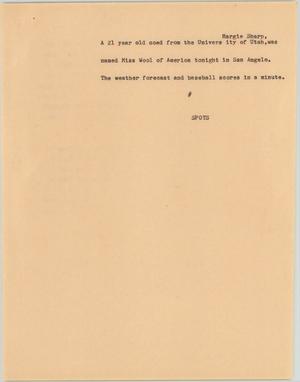 Primary view of object titled '[News Script: Miss Wool announced]'.