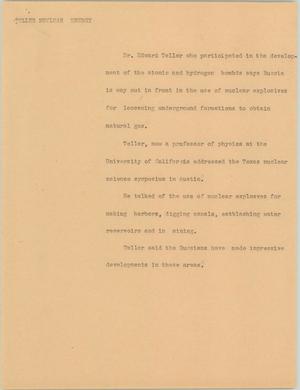 Primary view of object titled '[News Script: Teller nuclear energy]'.