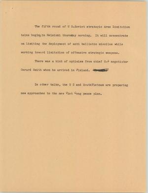 Primary view of object titled '[News Script: Anti ballistic missile deployment]'.