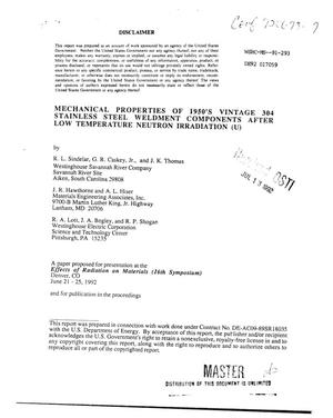 Mechanical properties of 1950's vintage 304 stainless steel weldment components after low temperature neutron irradiation