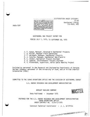 Geothermal R and D project report, July 1, 1975--September 30, 1975. [Freon 113]