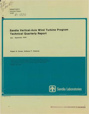 Sandia Vertical-Axis Wind Turbine Program. Technical quarterly report, July--September 1976. [USA]