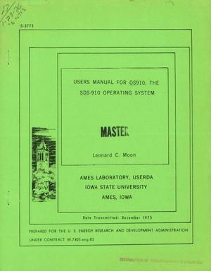 Users manual for 0S910, the SDS-910 operating system. [For SDS-910--PDP-15 computer network]