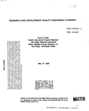 Research and development quality assurance planning