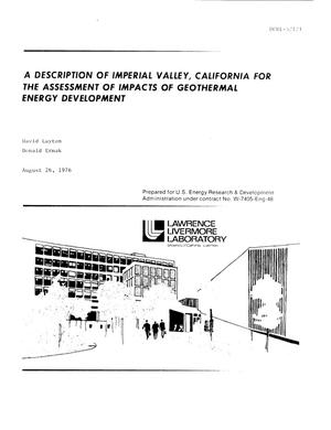Description of Imperial Valley, California for the assessment of impacts of geothermal energy development