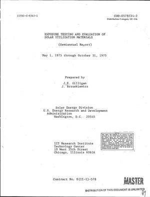 Exposure testing and evaluation of solar utilization materials. Semiannual report, May 1, 1975--October 31, 1975