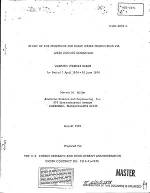 Primary view of object titled 'Study of the prospects for heavy water production via laser isotope separation. Quarterly progress report, April 1, 1976--June 30, 1976'.