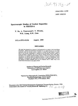 Spectroscopic studies of carbon impurities in PISCES-A