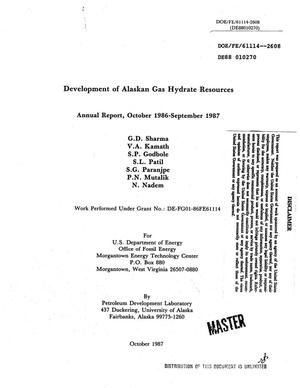 Development of Alaskan gas hydrate resources: Annual report, October 1986--September 1987