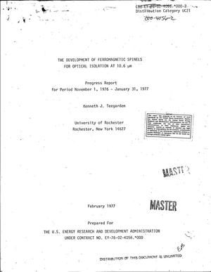 Primary view of object titled 'Development of ferromagnetic spinels for optical isolation at 10. 6. mu. m. Progress report, November 1, 1976--January 31, 1977'.