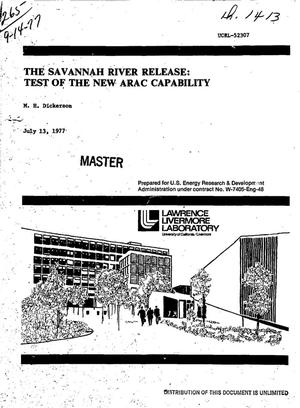 Savannah River release: test of the new ARAC capability. [Tritium transport in air]