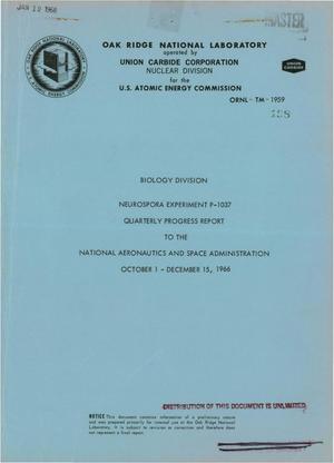 Neurospora experiment P-1037. Quarterly progress report to the National Aeronautics and Space Administration, October 1--December 15, 1966