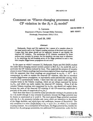 Comment on Flavor-Changing Processes and CP Violation in the S Sub 3 Times Z Sub 3 Model''