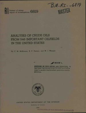 Analyses of Crude Oils From 546 Important Oilfields in the United States