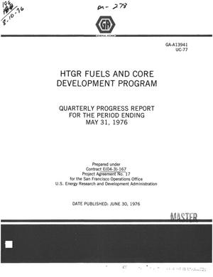 HTGR fuels and core development program. Quarterly progress report for the period ending May 31, 1976. [Graphite and fuels irradiation; fission product release]