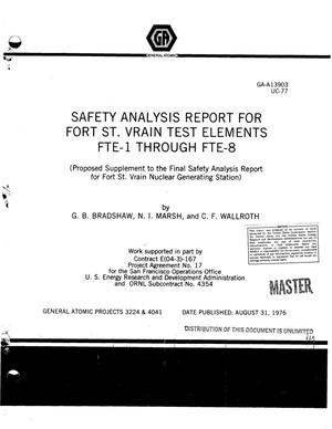 Safety analysis report for Fort. St. Vrain test elements FTE-1 through FTE-8. Proposed supplement to the Final Safety Analysis Report for Fort St. Vrain Nuclear Generating Station