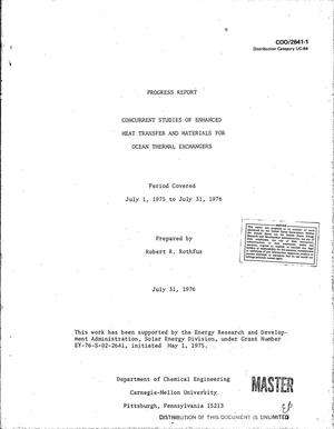 Concurrent studies of enhanced heat transfer and materials for ocean thermal exchangers. Progress report, July 1, 1975--July 31, 1976