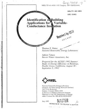 Identification of building applications for a variable-conductance insulation