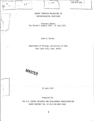 Energy transfer mechanisms in photobiological reactions. Progress report, 1 August 1976--31 July 1977