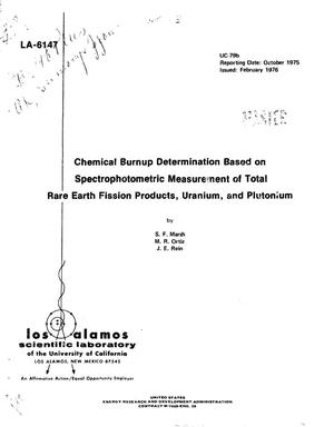 Chemical burnup determination based on spectrophotometric measurement of total rare earth fission products, uranium, and plutonium