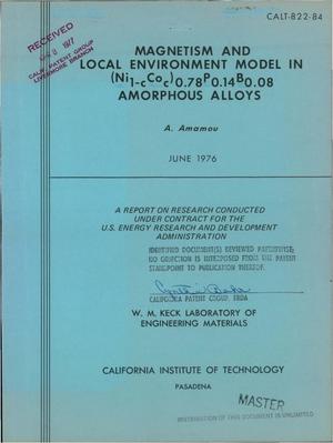 Magnetism and local environment model in (Ni/sub 1-c/Co/sub c/)/sub 0/ /sub 78/P/sub 0/ /sub 14/B/sub 0/ /sub 08/ amorphous alloys