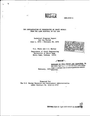 Contamination of groundwater by heavy metals from the land disposal of fly ash. Technical progress report, June 1, 1975--February 29, 1976. [As, Ca, Cd, Cr, Cu, Fe, Hg, Pb, Zn]