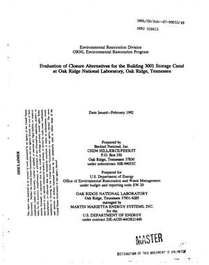 Evaluation of closure alternatives for the Building 3001 Storage Canal at Oak Ridge National Laboratory, Oak Ridge, Tennessee