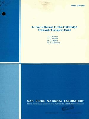 User's manual for the Oak Ridge Tokamak Transport Code
