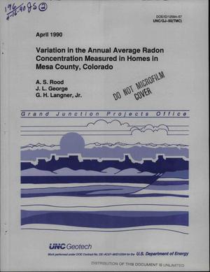 Variation in the annual average radon concentration measured in homes in Mesa County, Colorado
