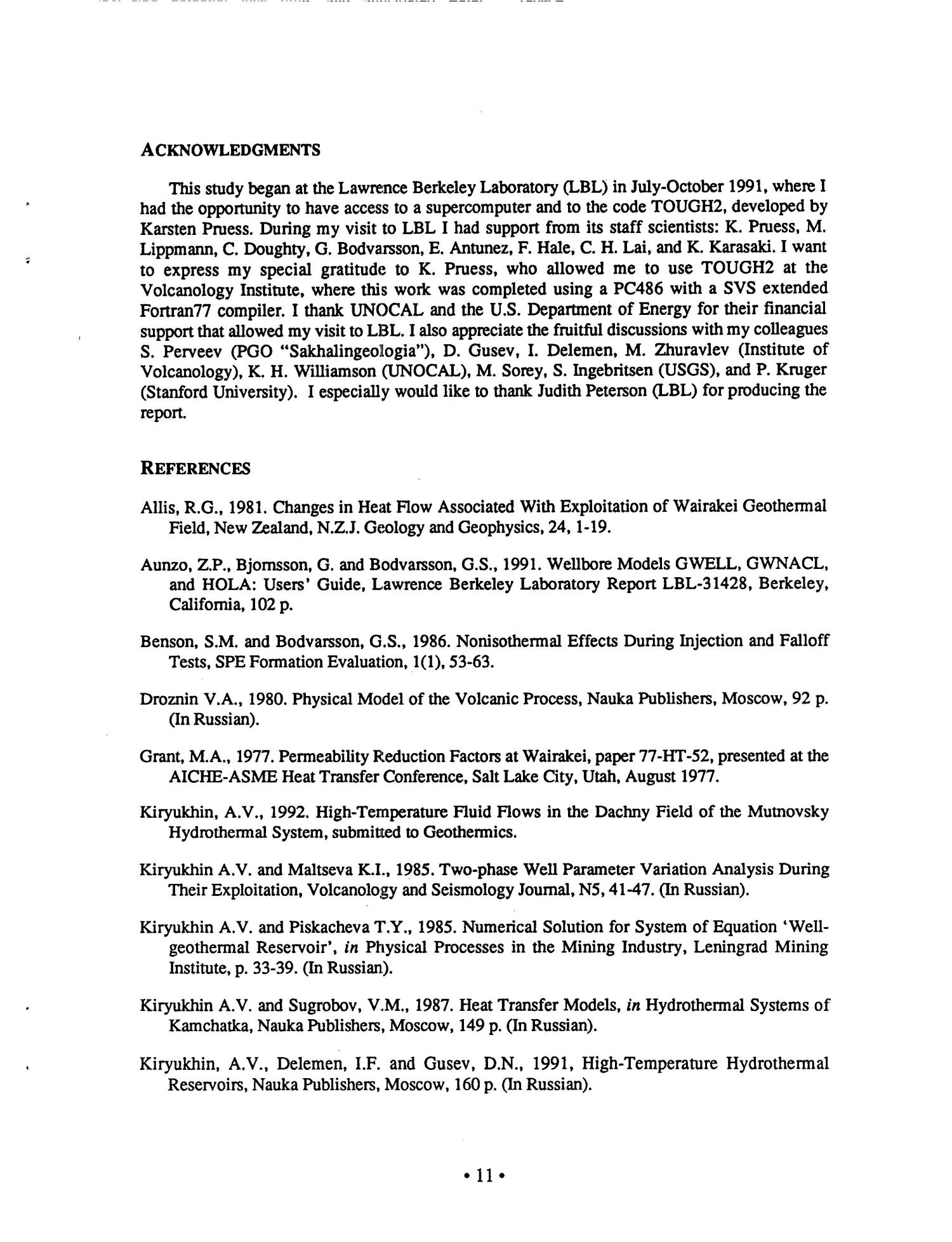 Progress report on modeling studies: Natural state conditions and exploitation of the Dachny geothermal reservoir, Mutnovsky hydrothermal system, Kamchatka, Russia
                                                
                                                    [Sequence #]: 14 of 24
                                                