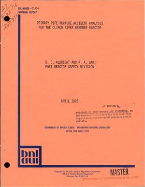 Primary pipe rupture accident analysis for the Clinch River Breeder Reactor