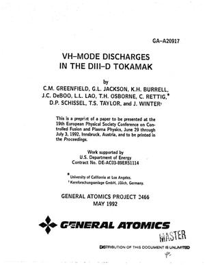 VH-Mode discharges in the DIII-D tokamak