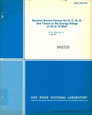 Neutron Kerma Factors for H, C, N, O, and Tissue in the Energy Range of 20 to 70 MeV