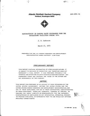 Radioactivity in gaseous waste discharged from the separations facilities during 1974