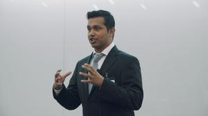 Primary view of object titled '[Photograph of Muthappan Asokan at the Fall 2018 Three Minute Thesis (3MT®) Final Competition]'.