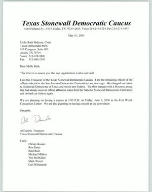[Letter from Al Daniels to Molly Beth about TSDC organization]