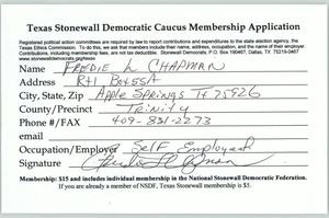 Primary view of object titled '[Texas Stonewall Democratic Caucus Application for Fredie H. Chapman]'.