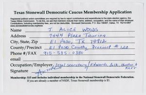 [Texas Stonewall Democratic Caucus Application for J. Alice Woods]