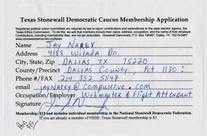 Primary view of object titled '[Texas Stonewall Democratic Caucus Application for Jay Narey]'.