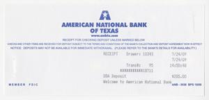 [American National Bank of Texas Deposit Receipt and Summary]