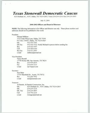 [Texas Stonewall Democratic Caucus 2000-2002 Officers and Board of Directors]