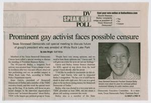 Primary view of object titled '[Clipping: Prominent gay activist faces possible censure]'.