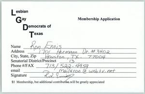 Primary view of object titled '[Texas Stonewall Democratic Caucus Application for Ron Ennis]'.