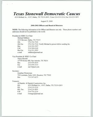 Texas Stonewall Democratic Caucus 2000-2002 Officers and Board of Directors